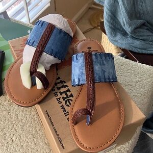 Ruff Hewn Denim and Brown Sandals